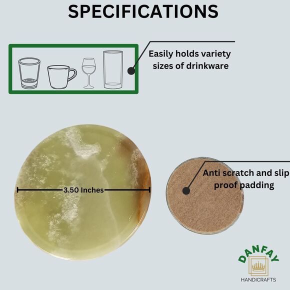 Marble Onyx Coasters, Handmade Stone Drink Coasters, 2 tea barware coasters-New - Picture 6 of 6